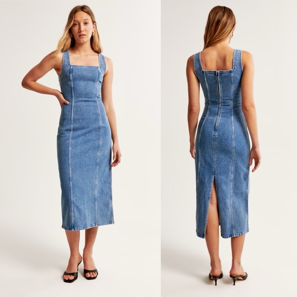 Abercrombie & Fitch Dresses & Skirts - Abercrombie Denim Column Midi Dress size medium Jean sleeveless square neck